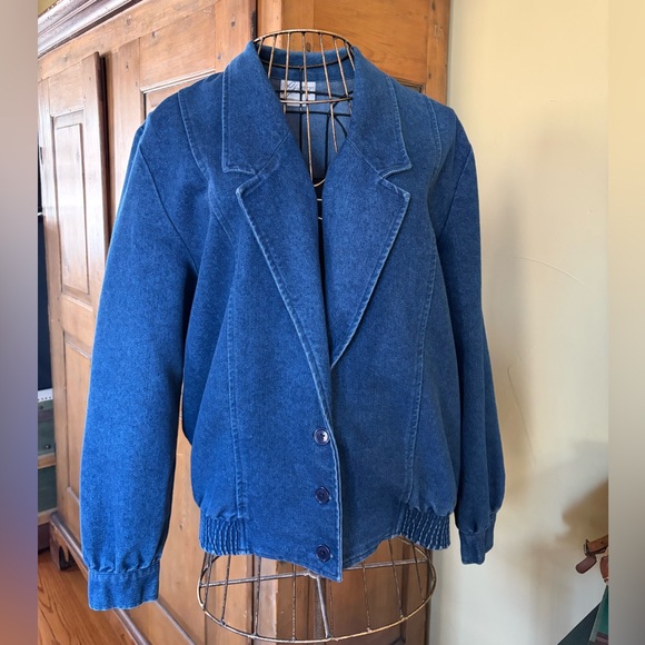 VINTAGE Blue Denim Blazer Bomber Jacket - Picture 1 of 6